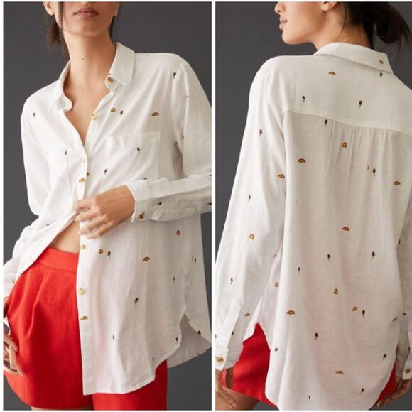 Anthropologie Tops - Scott Csoke for Anthropologie Romy Relaxed Button Down Small white rainbow roses